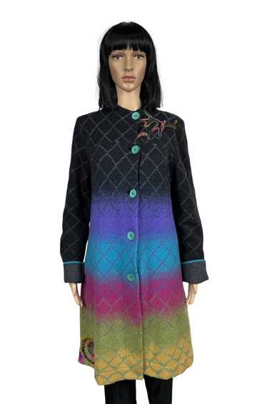 Designer Ivko Woman Wool Knit Coat Multicolor Embr