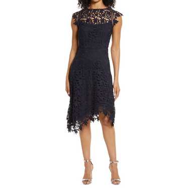 Eliza J Navy Blue Lace Asymmetric Cocktail Dress