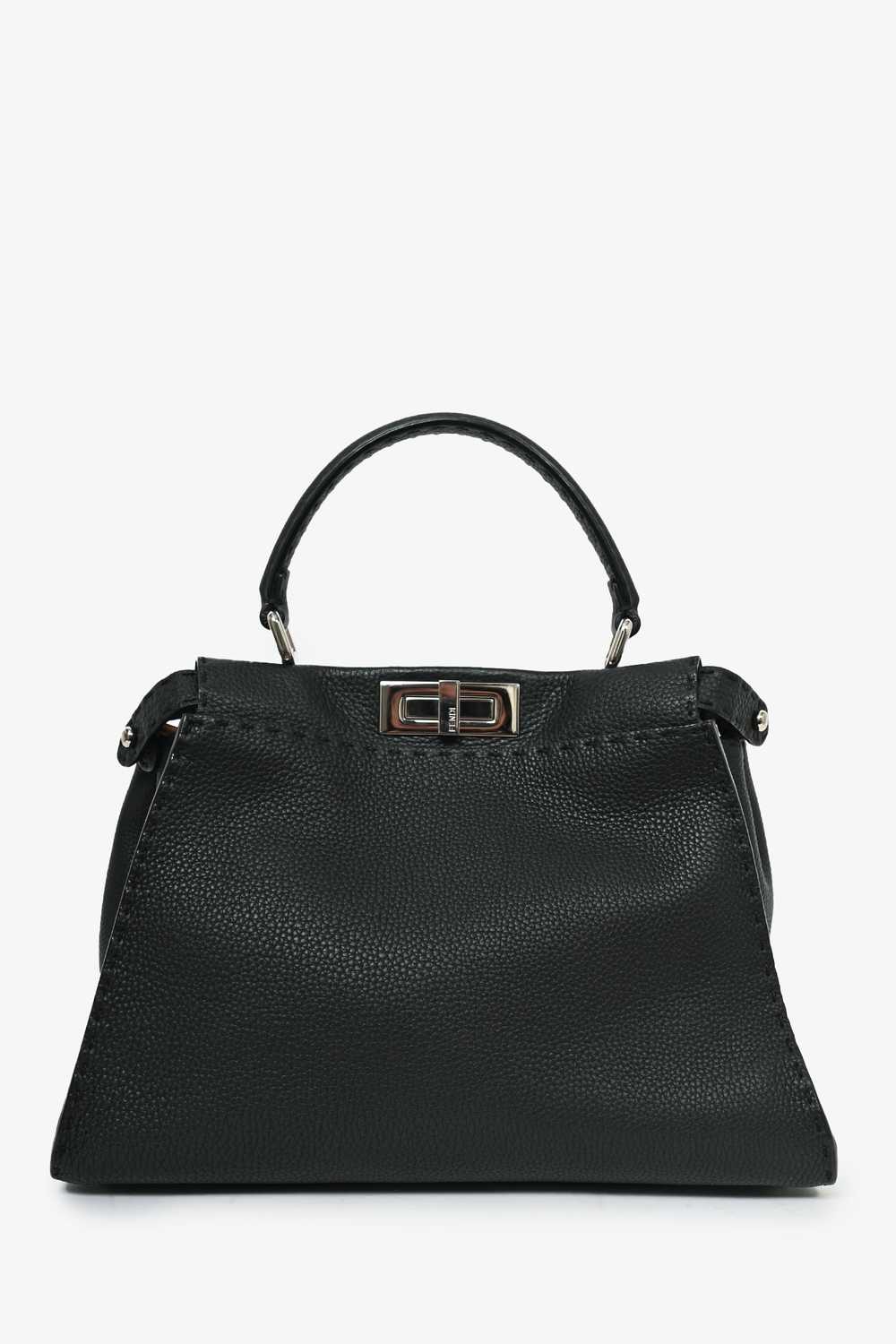 Fendi Black Grained Leather Medium Peekaboo Top H… - image 1