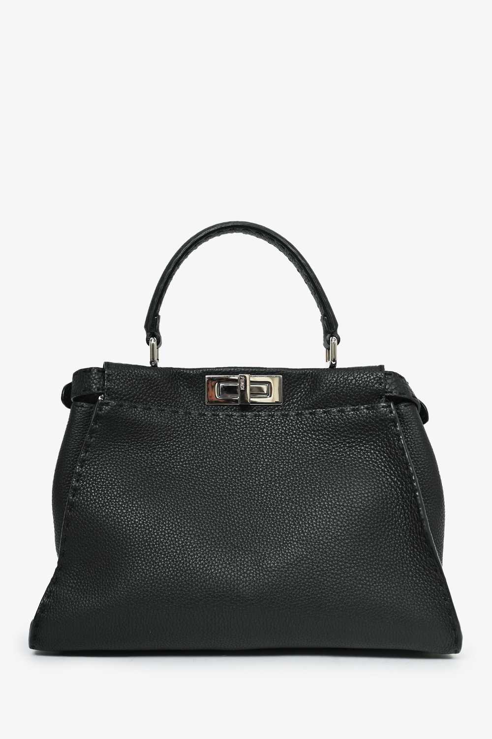 Fendi Black Grained Leather Medium Peekaboo Top H… - image 2