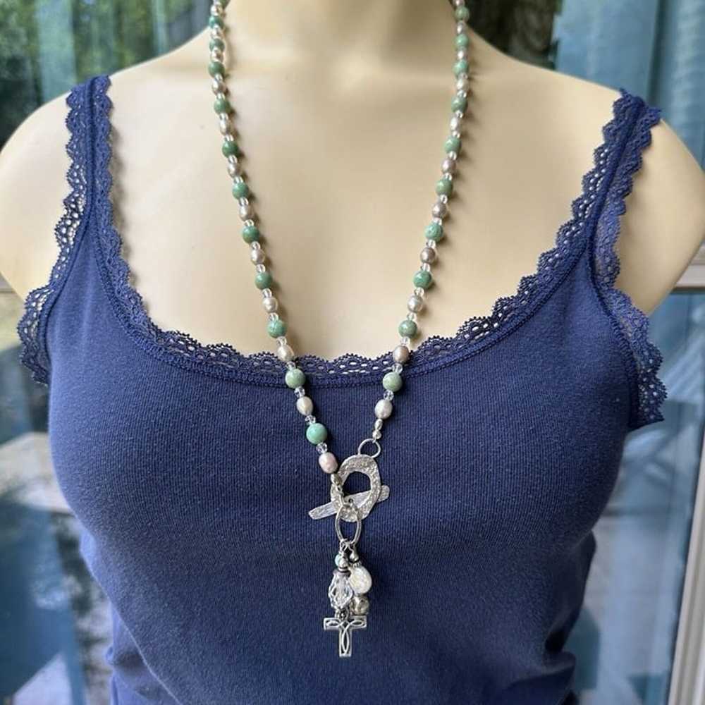 VTG Necklace Green Variscite Beaded Pearls Sterli… - image 10