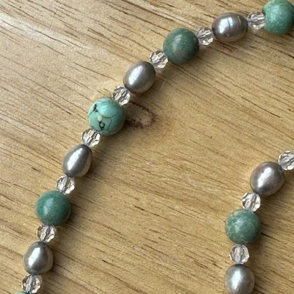 VTG Necklace Green Variscite Beaded Pearls Sterli… - image 7