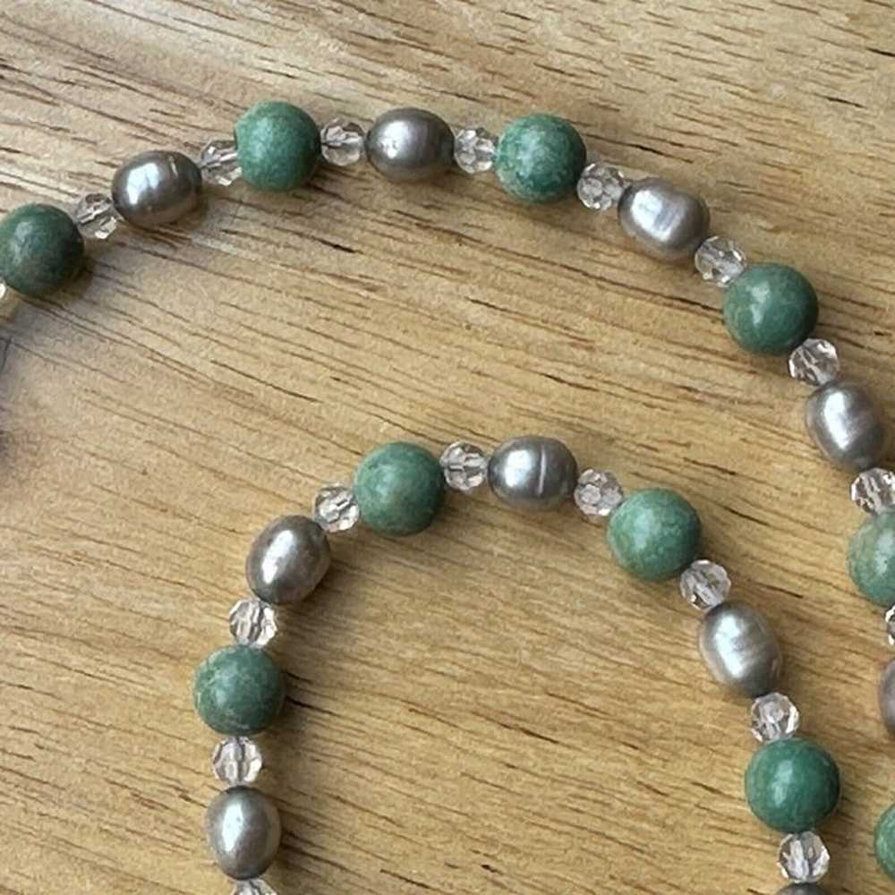 VTG Necklace Green Variscite Beaded Pearls Sterli… - image 8