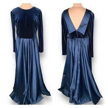 Vintage Scott McClintock Dress Blue Velvet Open B… - image 1