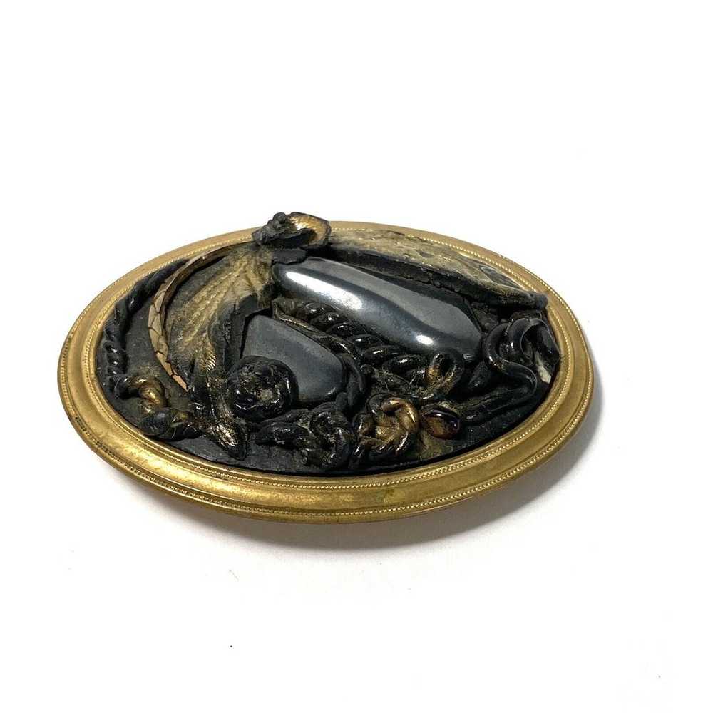 Vintage Mourning Brooch Large Composition Center … - image 2