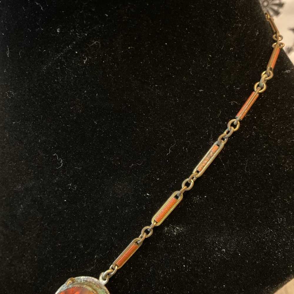 Vintage amber glass & inlaid gold tone chain e ch… - image 3