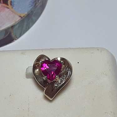 Estate .50ctw Heart Cut Lab Ruby & Diamond Heart 1