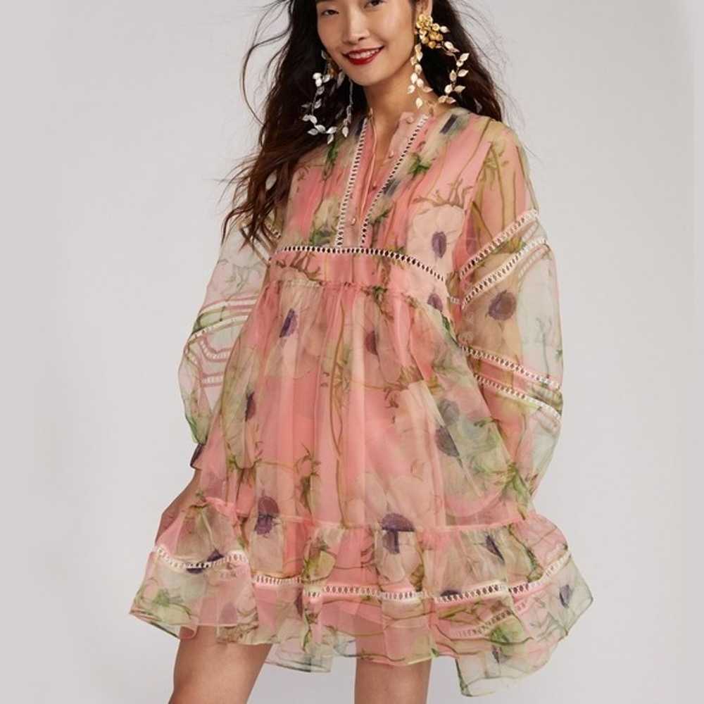 Cynthia Rowley Floral Poppy Pink Organza Dress si… - image 1