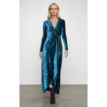 BCBGMaxAzria Velvet Ruched Wrap Dress Blue