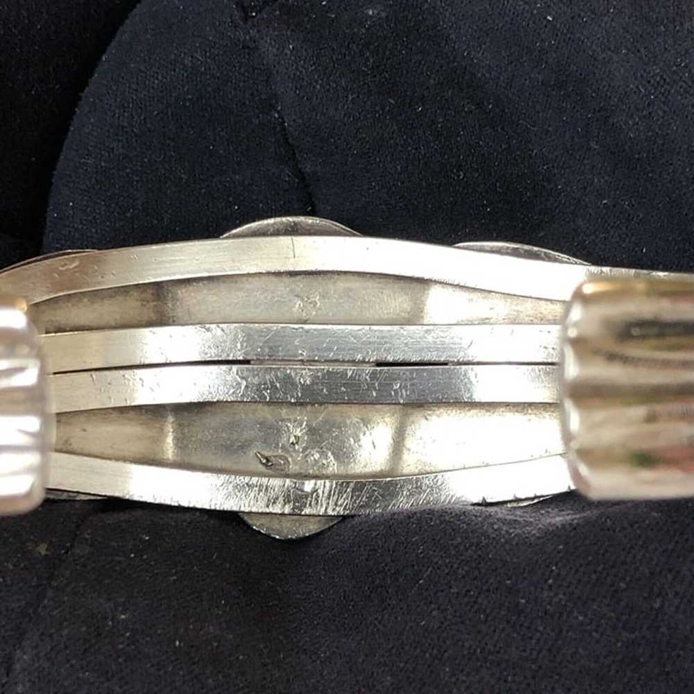 VINTAGE NAVAJO SILVER 3 TURQUOISE CUFF BRACELET - image 7