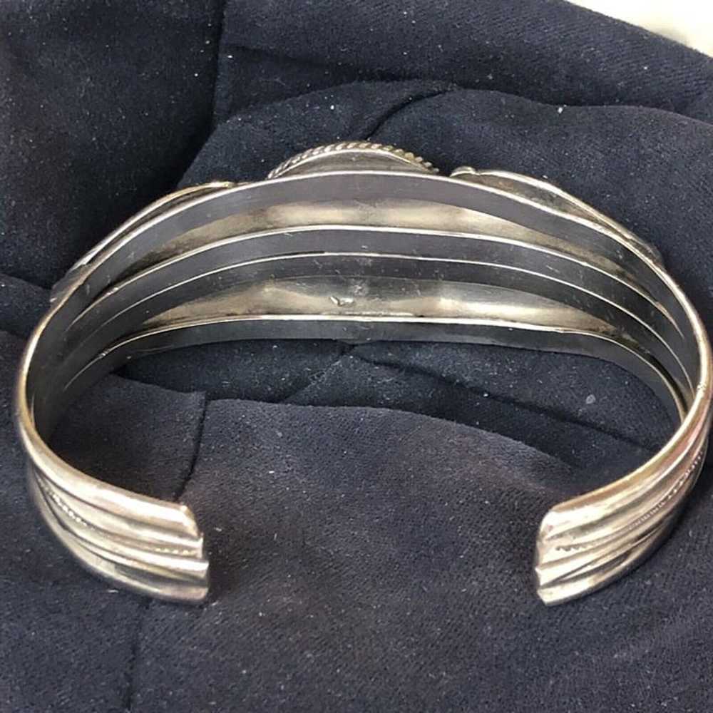 VINTAGE NAVAJO SILVER 3 TURQUOISE CUFF BRACELET - image 8