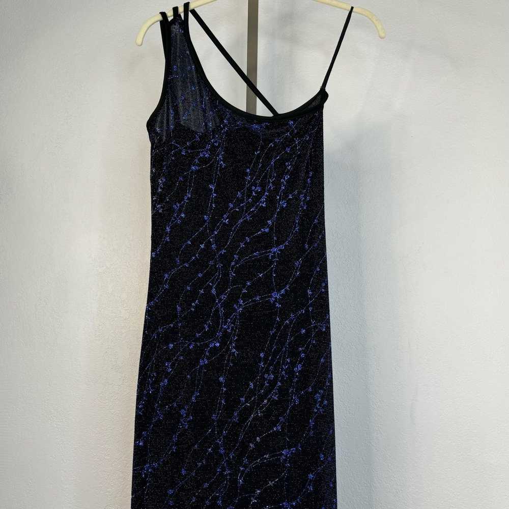 Vintage 90s Semi Sheer Sparkly Maxi Dress Blue Bl… - image 2