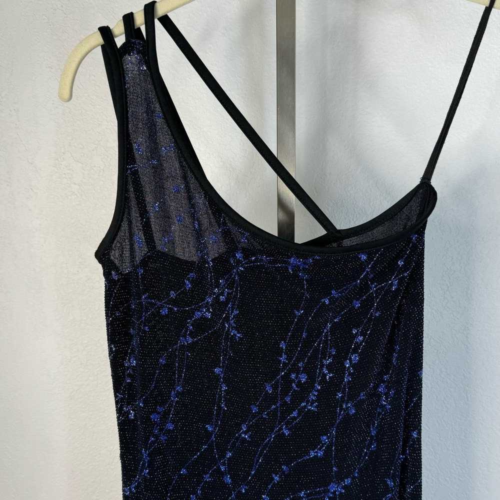 Vintage 90s Semi Sheer Sparkly Maxi Dress Blue Bl… - image 3