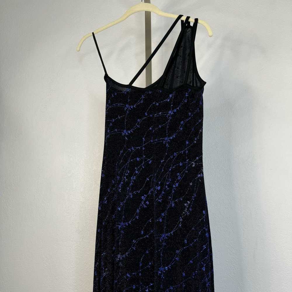 Vintage 90s Semi Sheer Sparkly Maxi Dress Blue Bl… - image 8