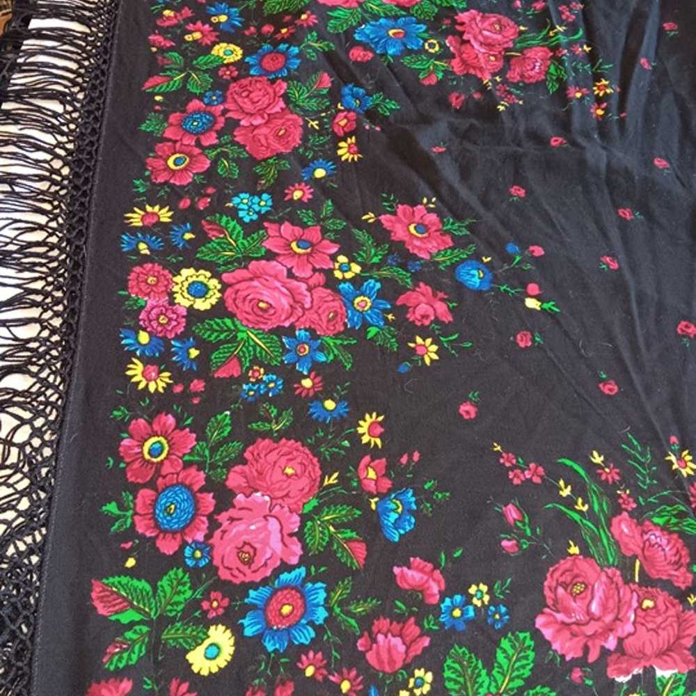 Vintage Shawl Wrap Floral roses Boho Chic Glam cr… - image 1