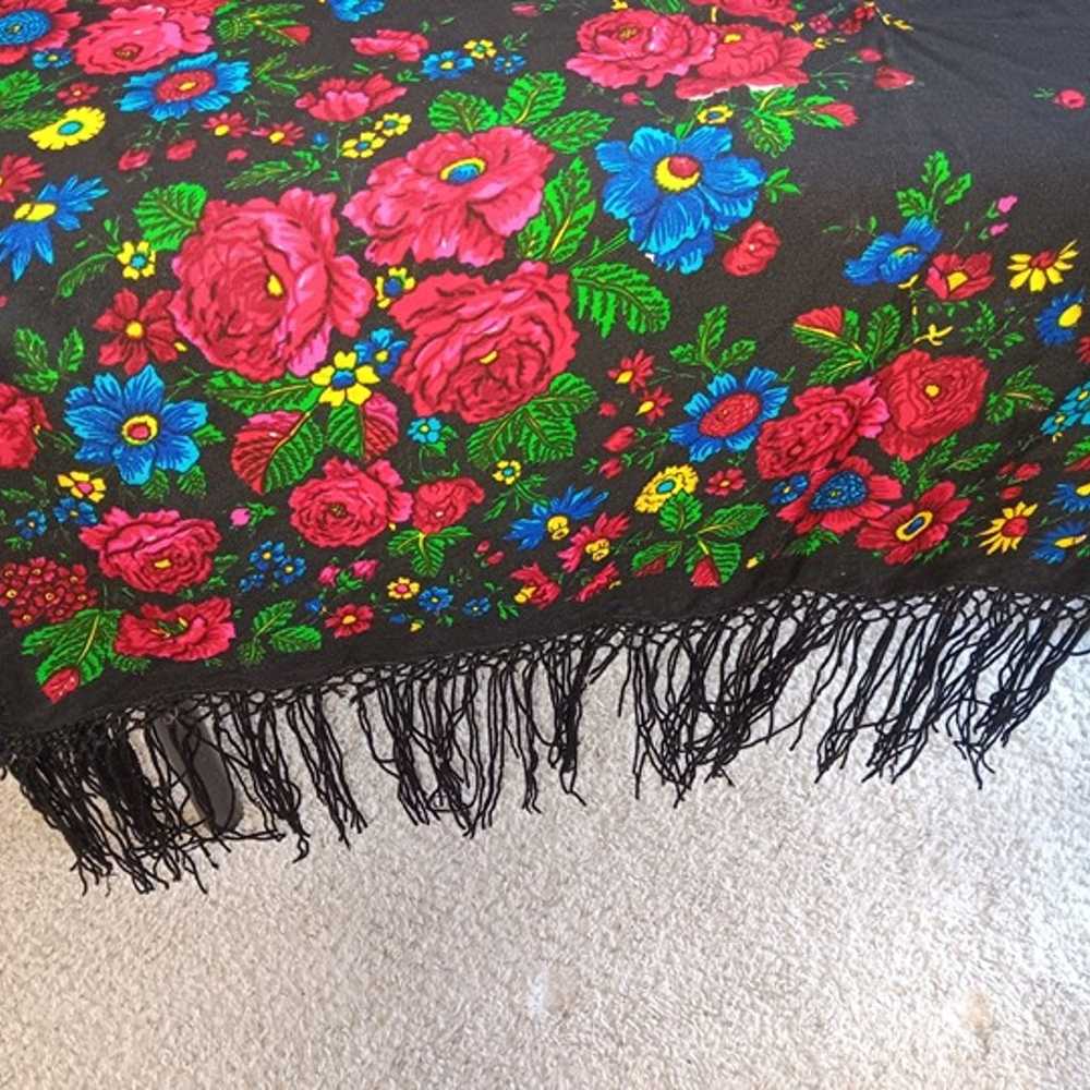 Vintage Shawl Wrap Floral roses Boho Chic Glam cr… - image 3