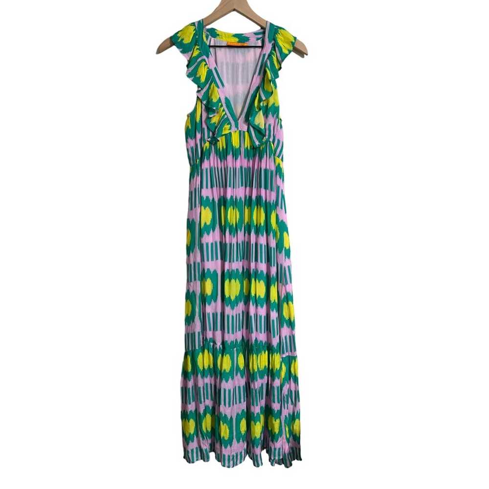 Oliphant Ruffle V-Neck Maxi Dress Ikat Lilac Silk… - image 1