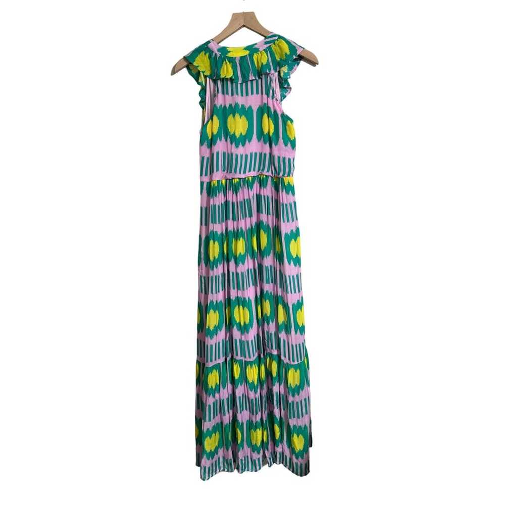 Oliphant Ruffle V-Neck Maxi Dress Ikat Lilac Silk… - image 3