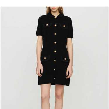 MAJE Black Ravena Knit Dress with Gold Buttons, s… - image 1