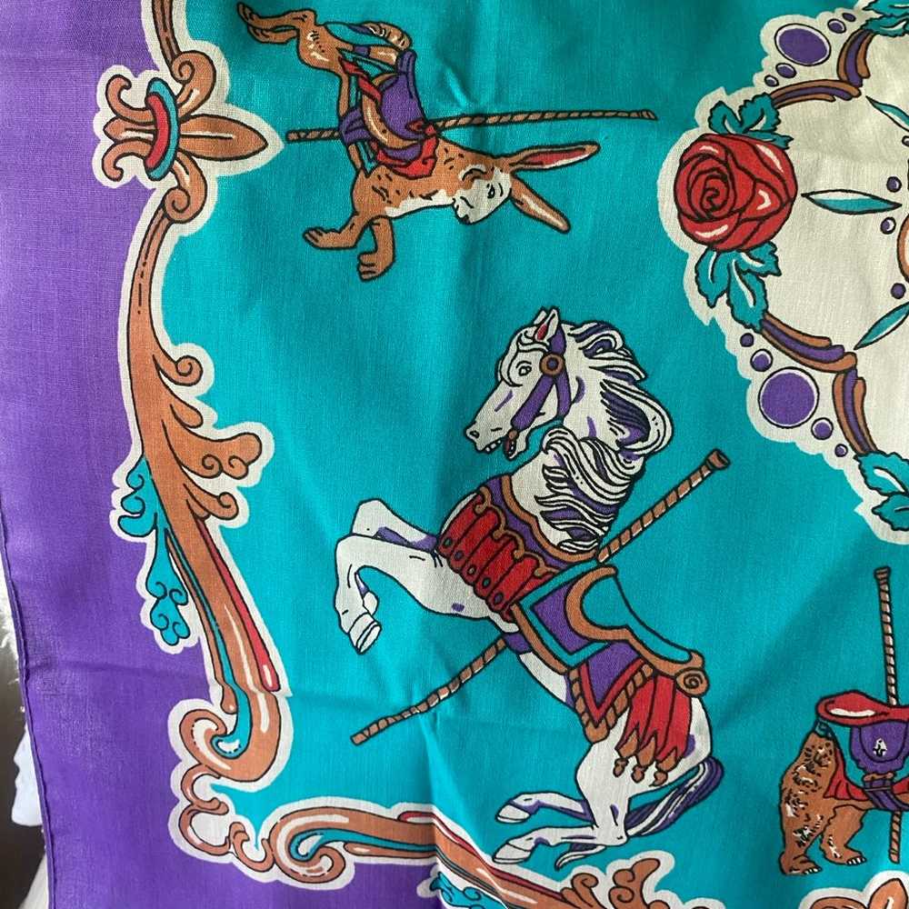 Vintage Springs Carousel Horse Rabbit Floral Teal… - image 3