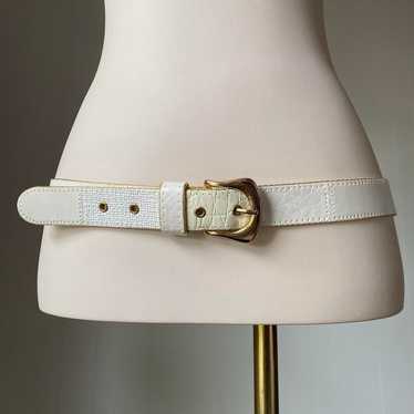 Vintage faux leather patchwork belt with chunky g… - image 1