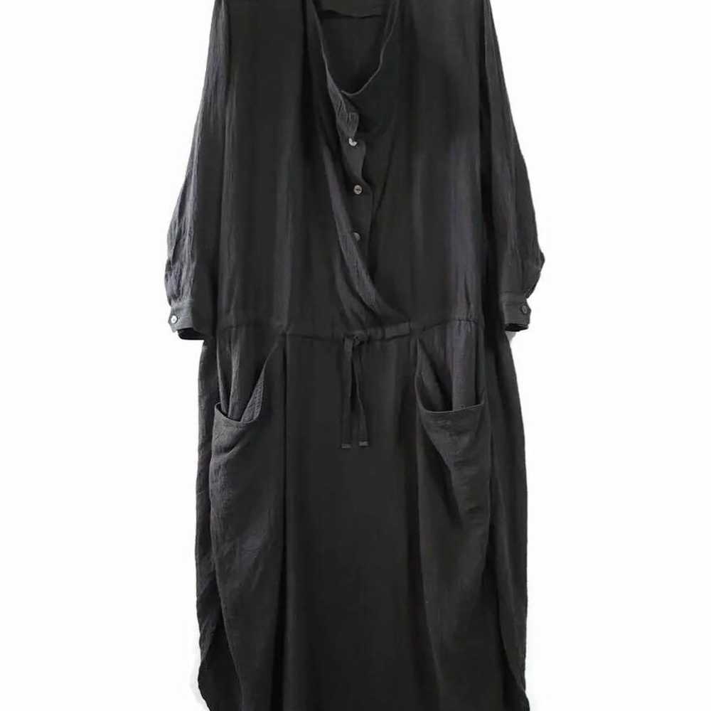 80's ISSEY MIYAKE Linen Long Dress Black Brush Tag - image 1