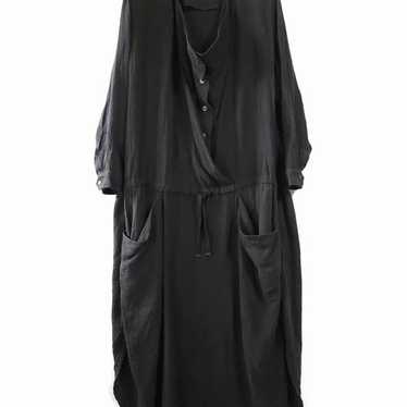 80's ISSEY MIYAKE Linen Long Dress Black Brush Tag - image 1