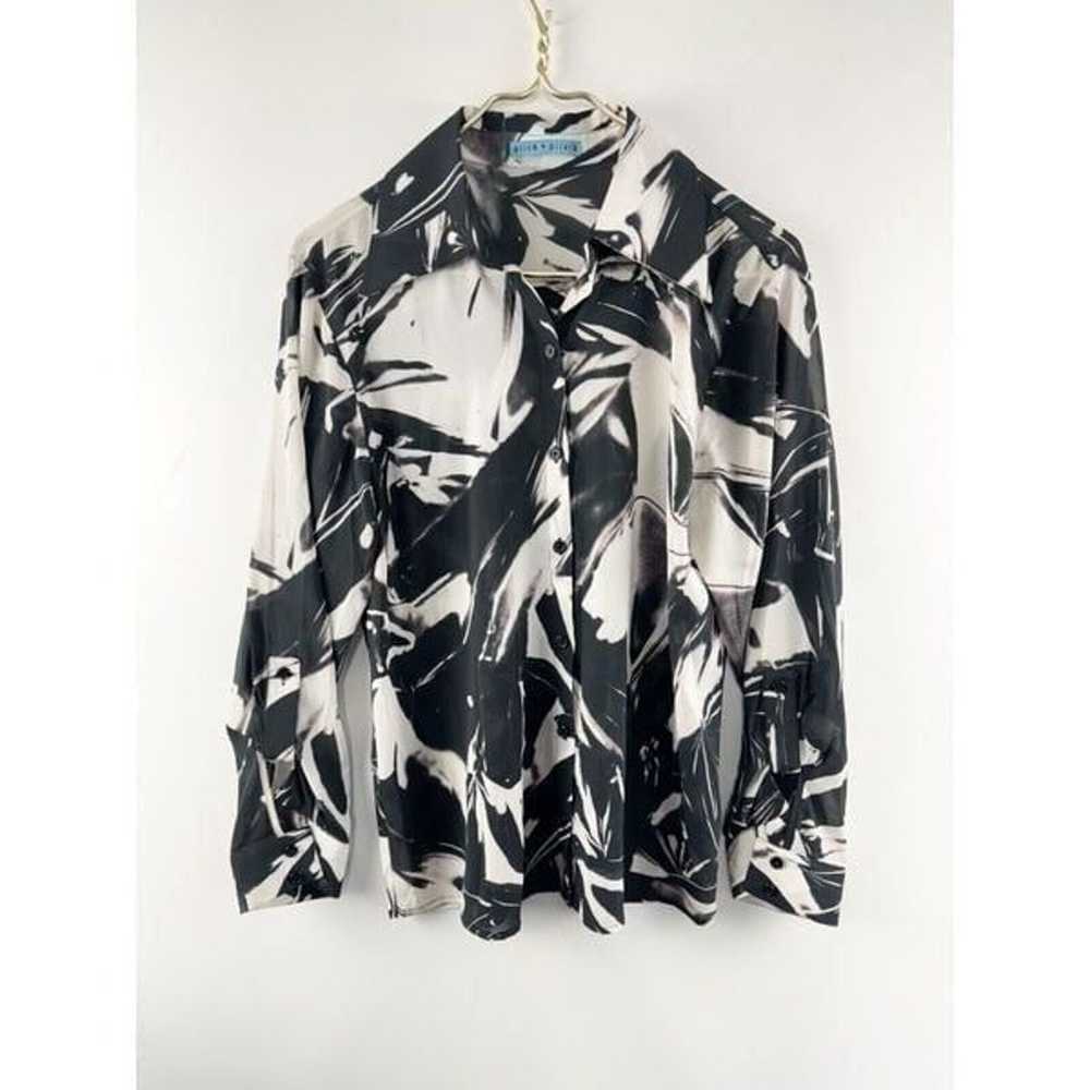 Alice + Olivia Silk Black Abstract Print Sheer Sh… - image 1