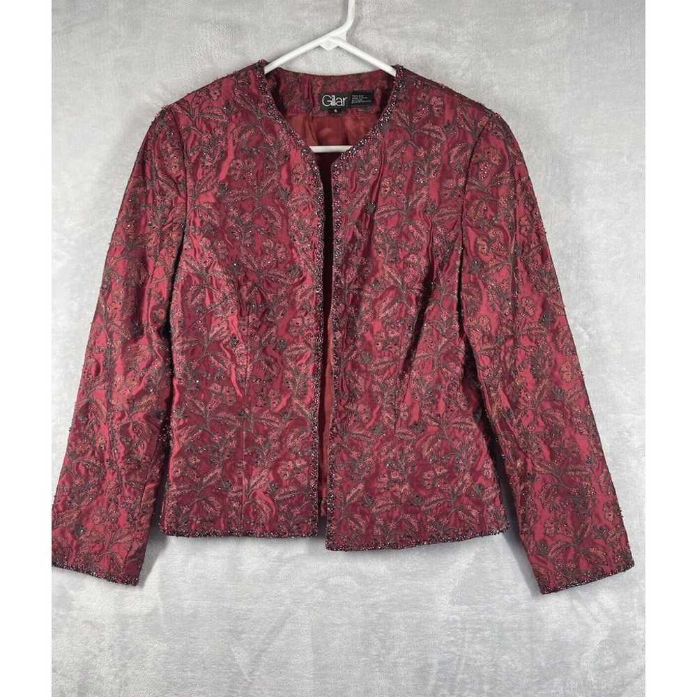 GILAR Womens Silk Embroidered Beaded Jacket Red S… - image 1