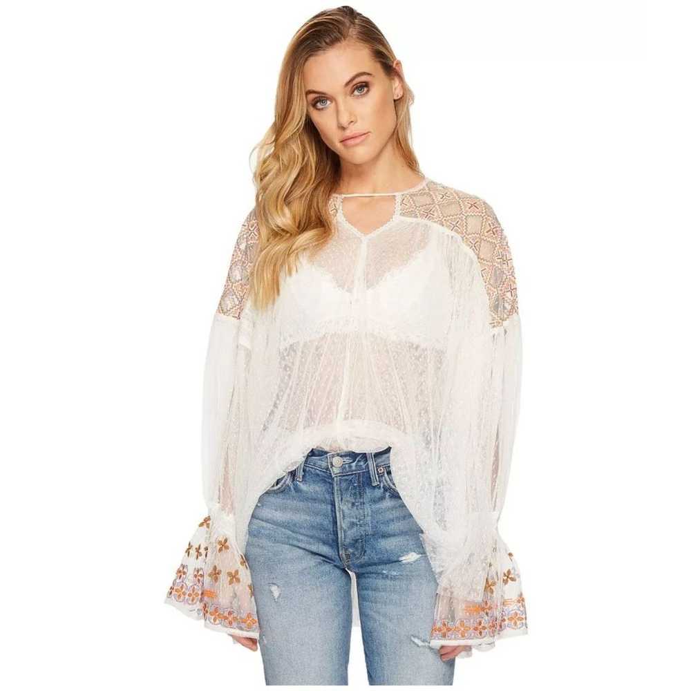 Free People Joyride Top Embroidered Sheer Swiss D… - image 2