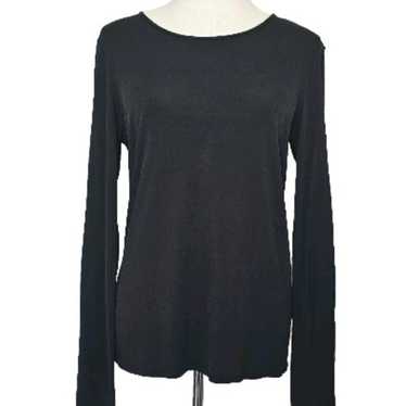 Eileen Fisher 100% Silk Black Scoop Neck Basic Lo… - image 1