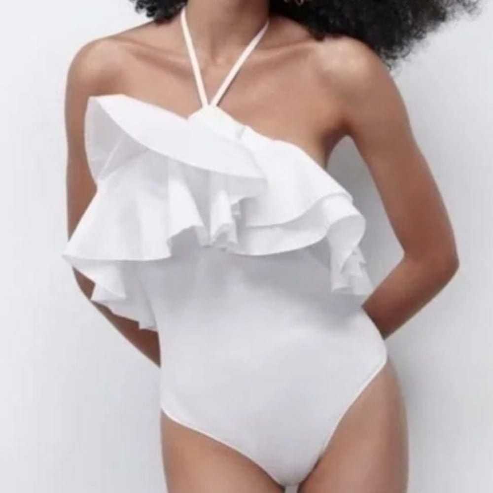 Zara NWT white ruffled rib bodysuit corset Sz L s… - image 1