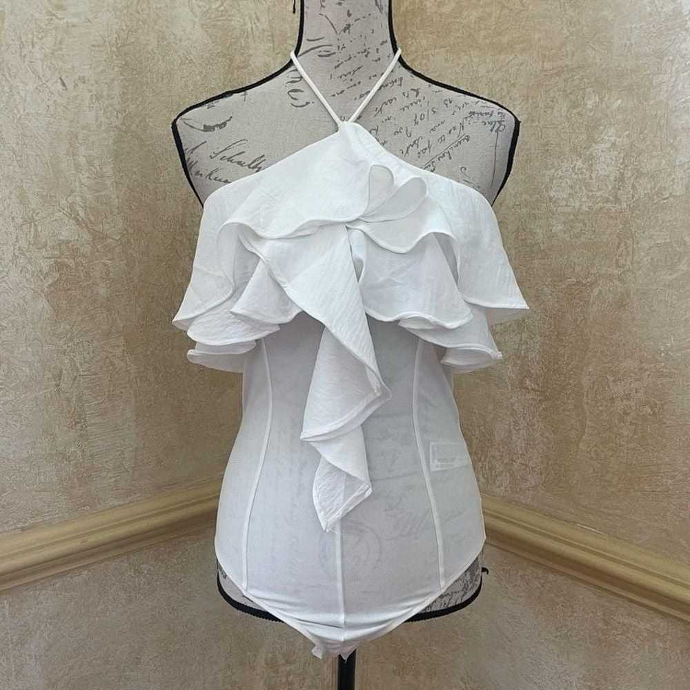 Zara NWT white ruffled rib bodysuit corset Sz L s… - image 4