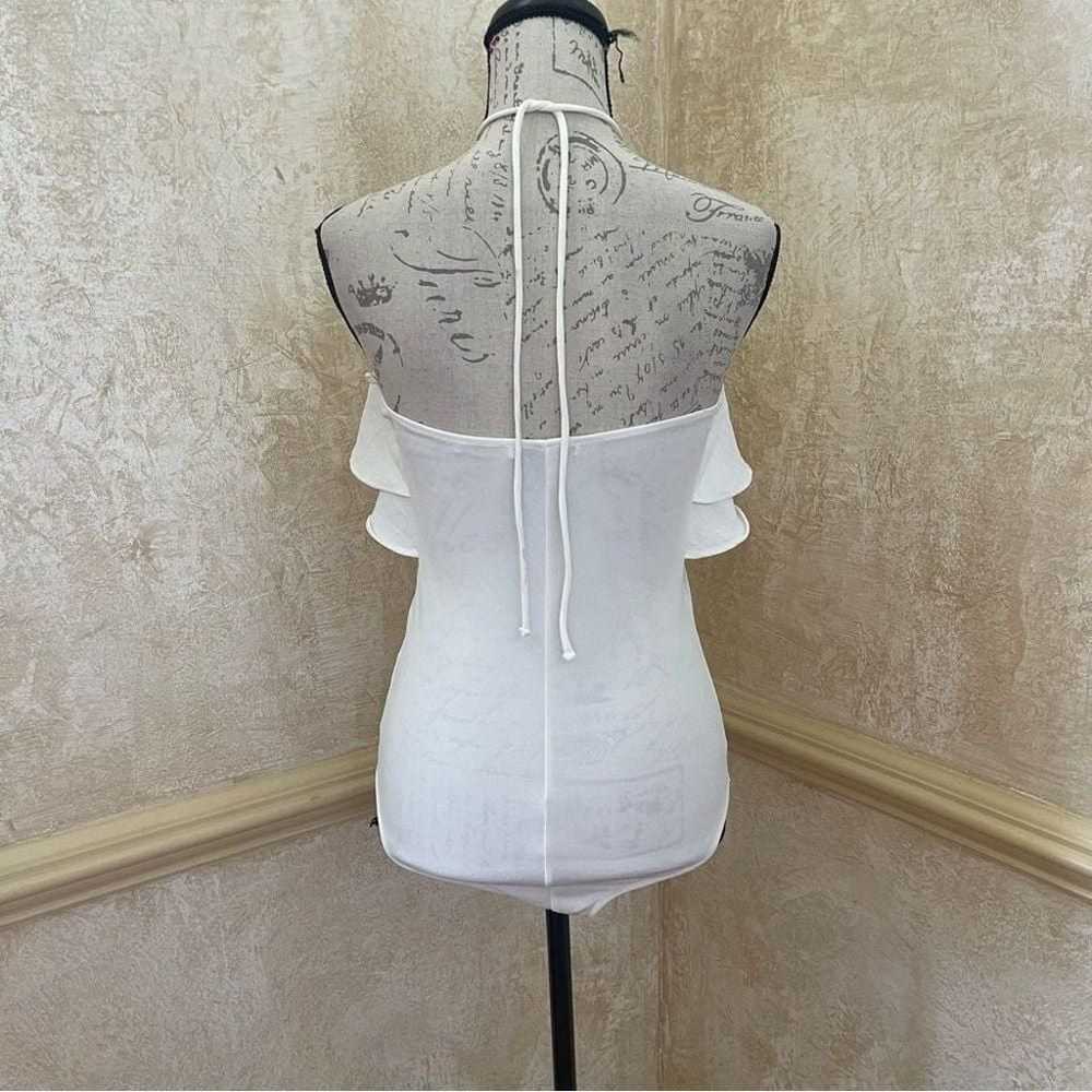 Zara NWT white ruffled rib bodysuit corset Sz L s… - image 5