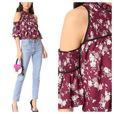 Cinq A Sept Soha Floral Silk Cold Shoulder Crop T… - image 1