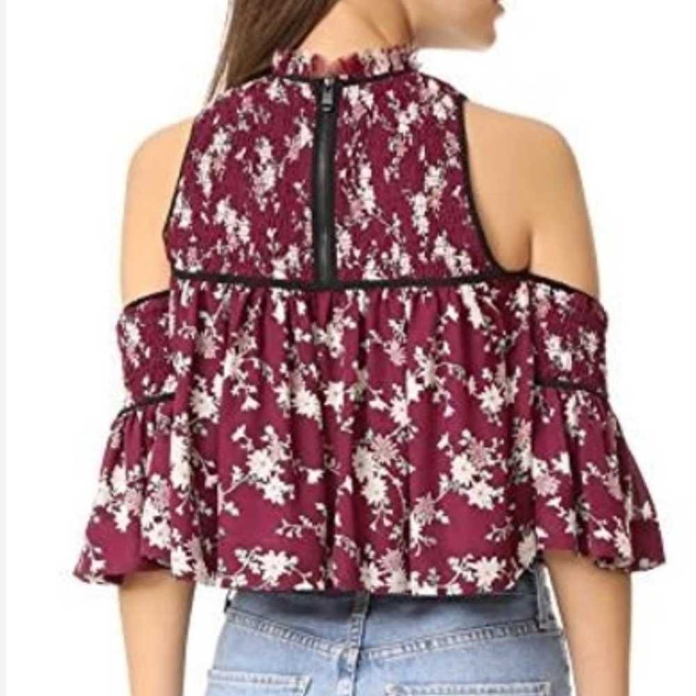 Cinq A Sept Soha Floral Silk Cold Shoulder Crop T… - image 2