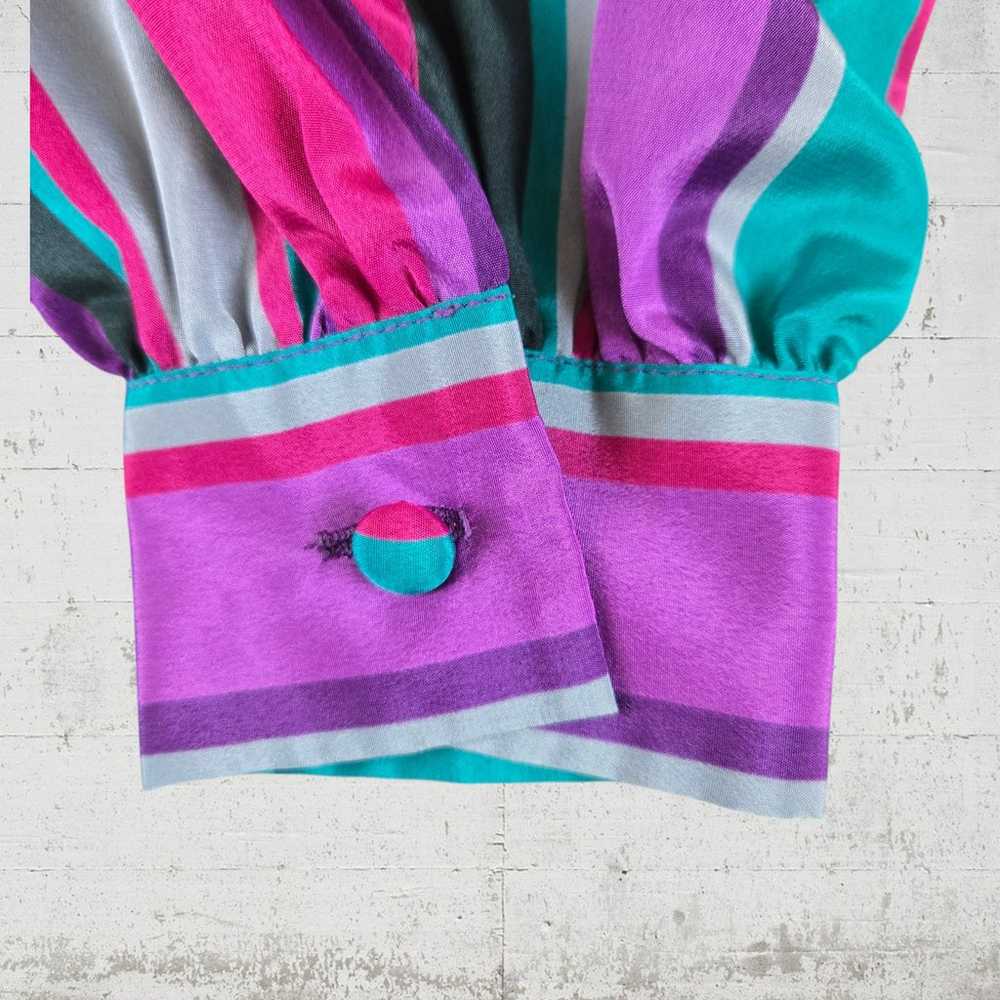 Vintage 80s Purple Teal Striped Retro Scarf Women… - image 3