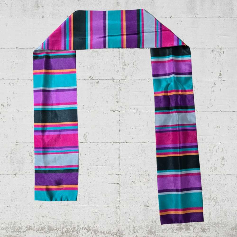 Vintage 80s Purple Teal Striped Retro Scarf Women… - image 8