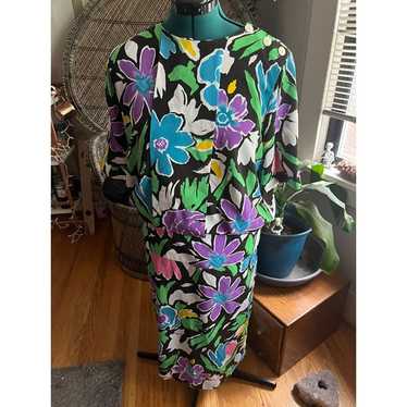 Vintage 1980s Bold Floral S/S Maxi Dress with Uni… - image 1