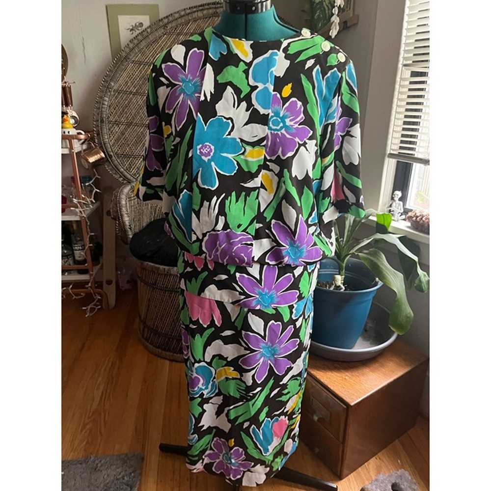 Vintage 1980s Bold Floral S/S Maxi Dress with Uni… - image 3