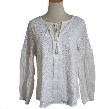 Rungolee White Long Sleeve Eyelet Cottagecore Boho