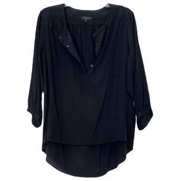 Rag & Bone Silk Shirt Black Collarless Blouse Lon… - image 1