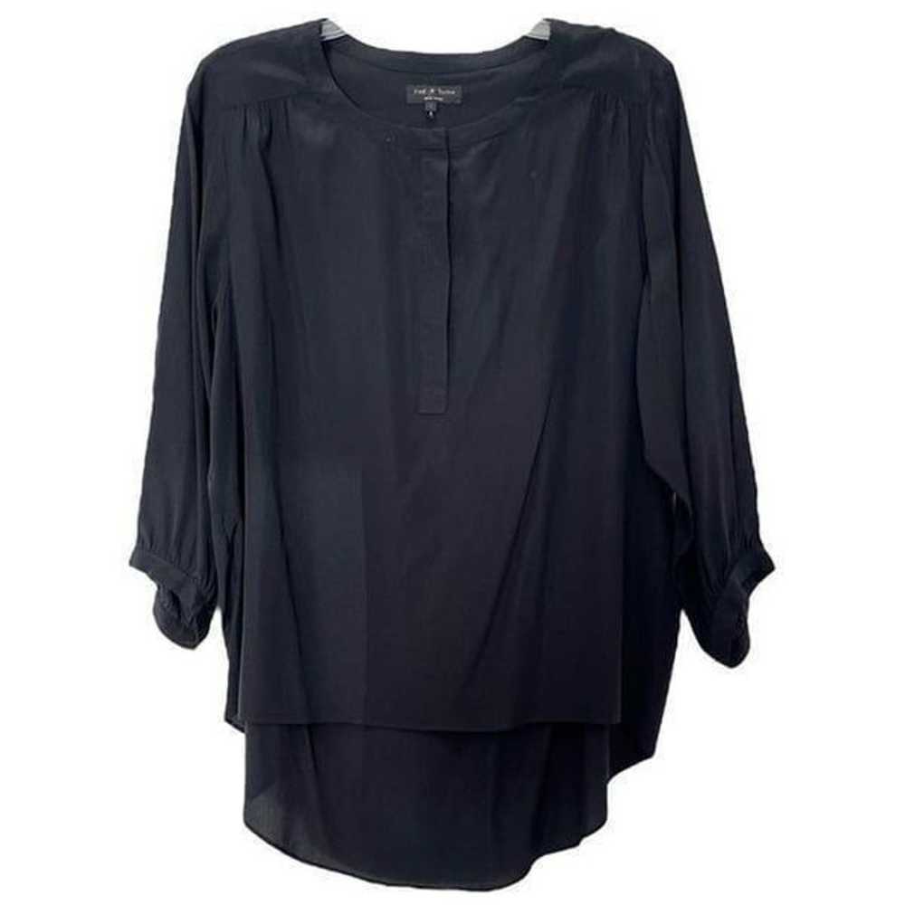 Rag & Bone Silk Shirt Black Collarless Blouse Lon… - image 2