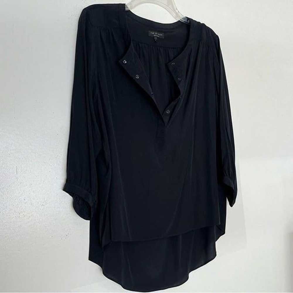 Rag & Bone Silk Shirt Black Collarless Blouse Lon… - image 3