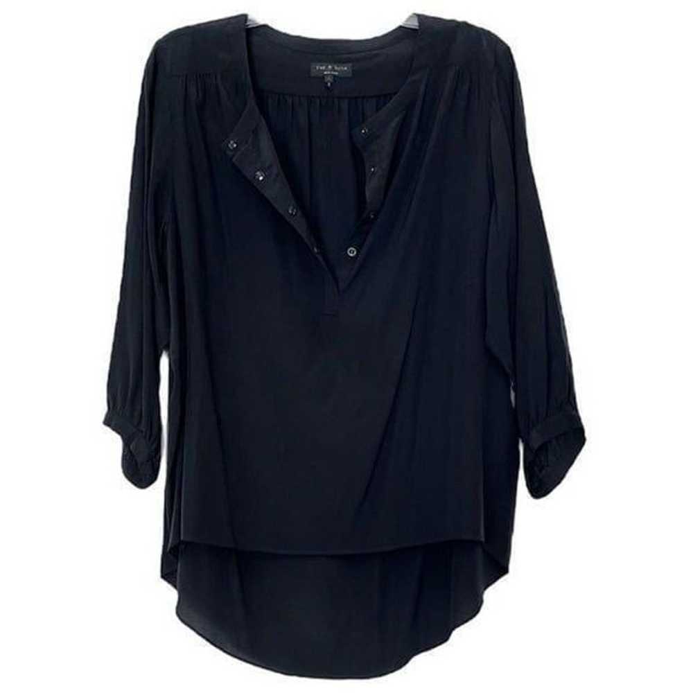 Rag & Bone Silk Shirt Black Collarless Blouse Lon… - image 8