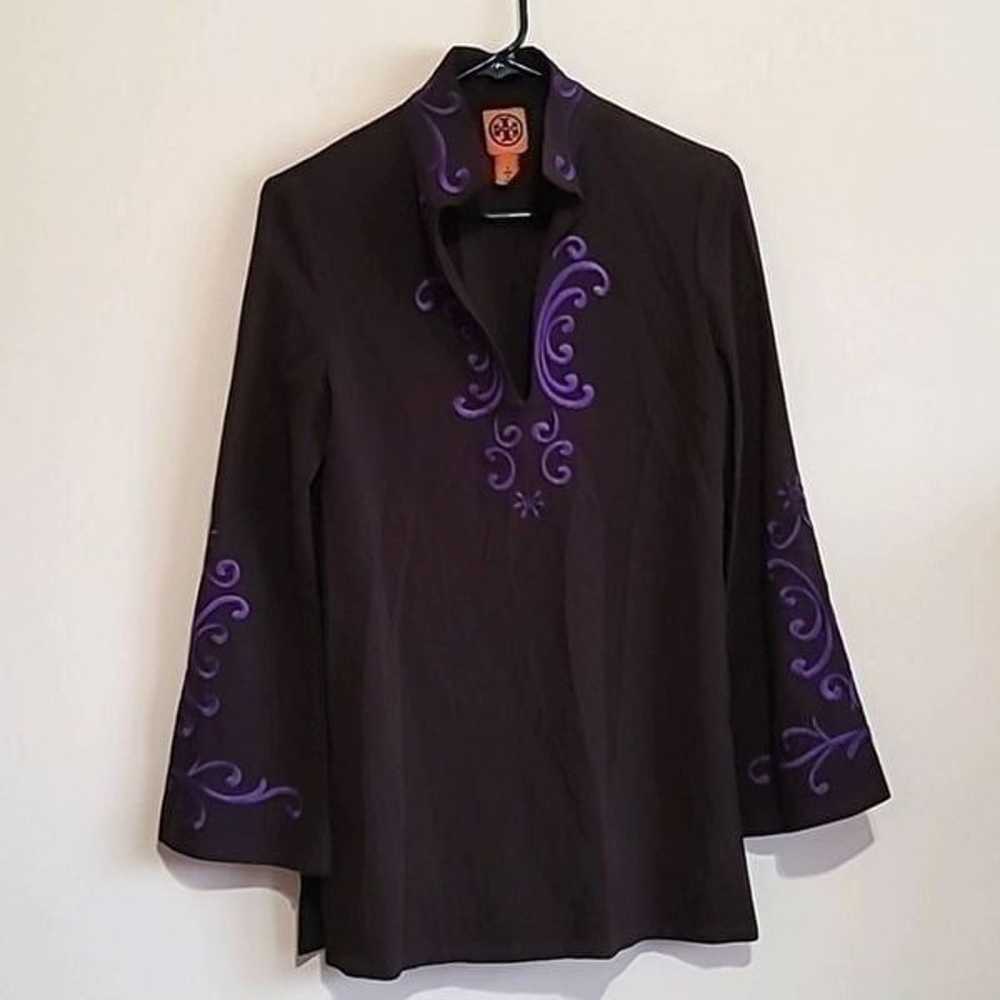 Tory Burch Brown  Wool Tunic Top with Embroidered… - image 1