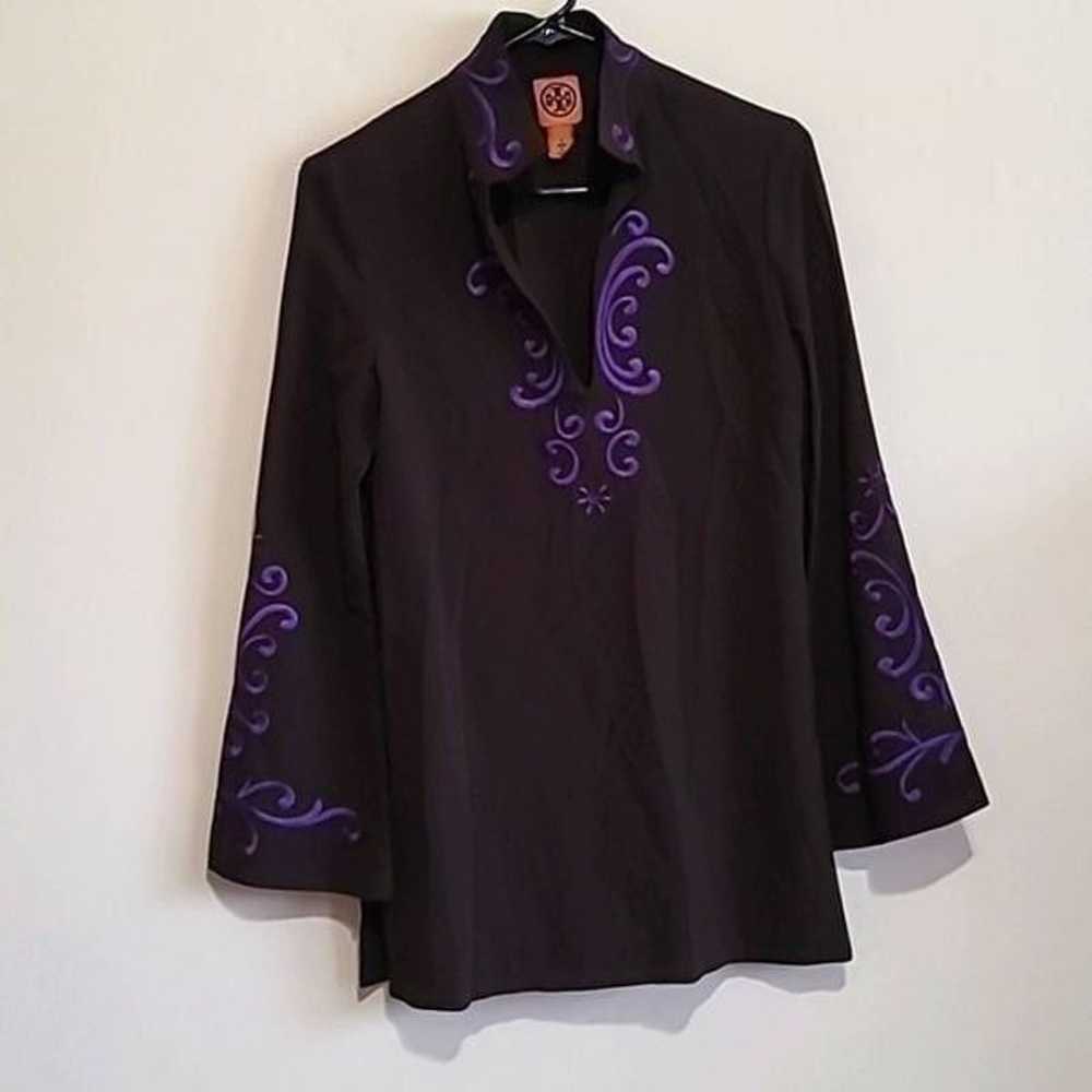 Tory Burch Brown  Wool Tunic Top with Embroidered… - image 3