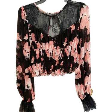 Free People Black Daphne Floral Blouse Medium