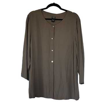 Eileen Fisher Button Olive Front Silk Tunic, M