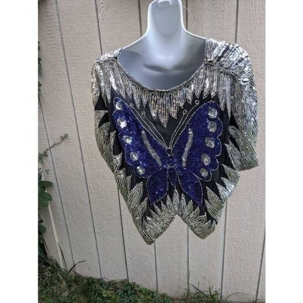 Vintage '80s butterfly sequent top for women - image 4